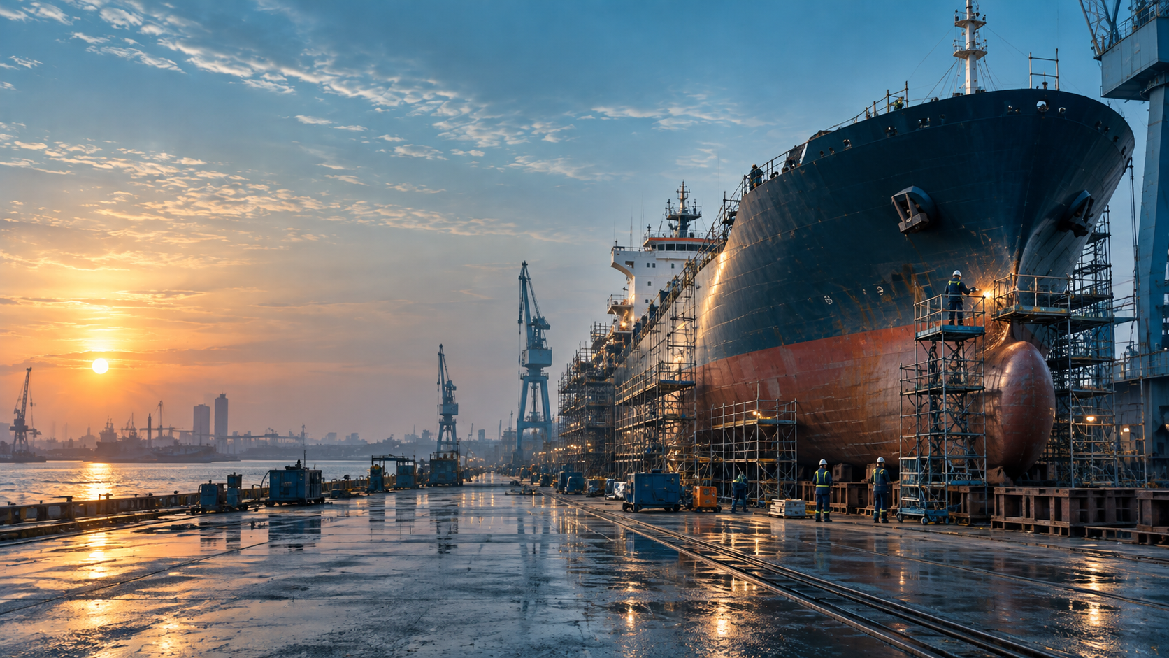 Port and cargo vessel operations scene